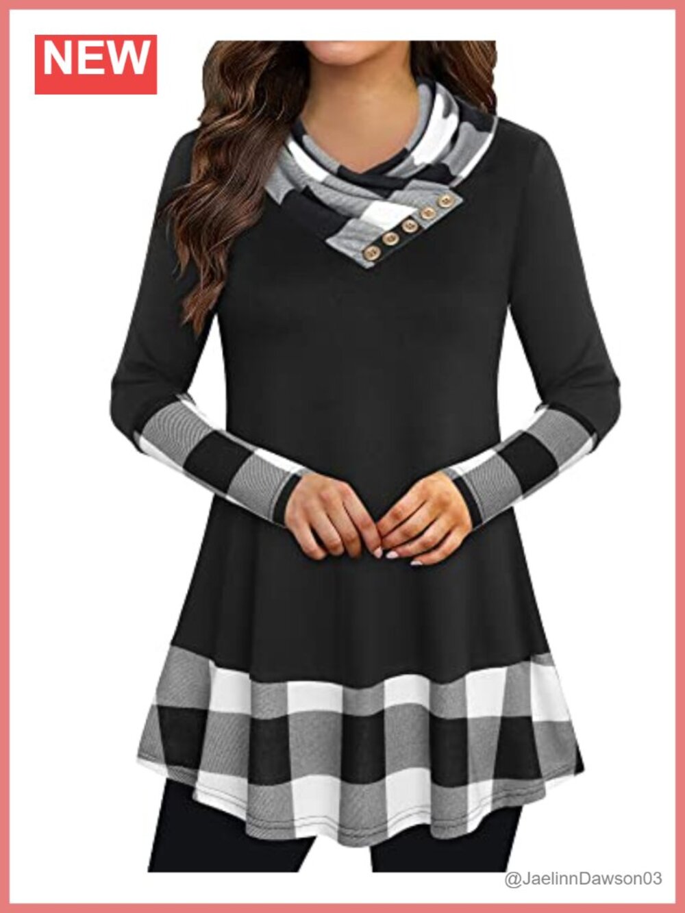 Cowl Neck Long Sleeve Tunic A-Line Flowy Blouse